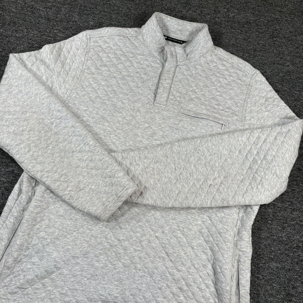 TravisMathew Interlude Pullover Mens L Grey Quilted Quarter Snap Mock Neck Top